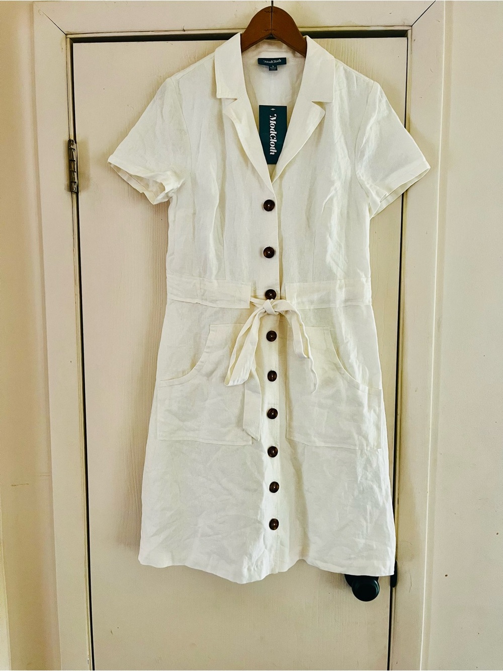 ModCloth Linen New England Derby Preppy Minimal Capsule Midi Sleevesless Dress S